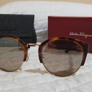 Salvatore Ferragamo Brown and Gold Sunglasses